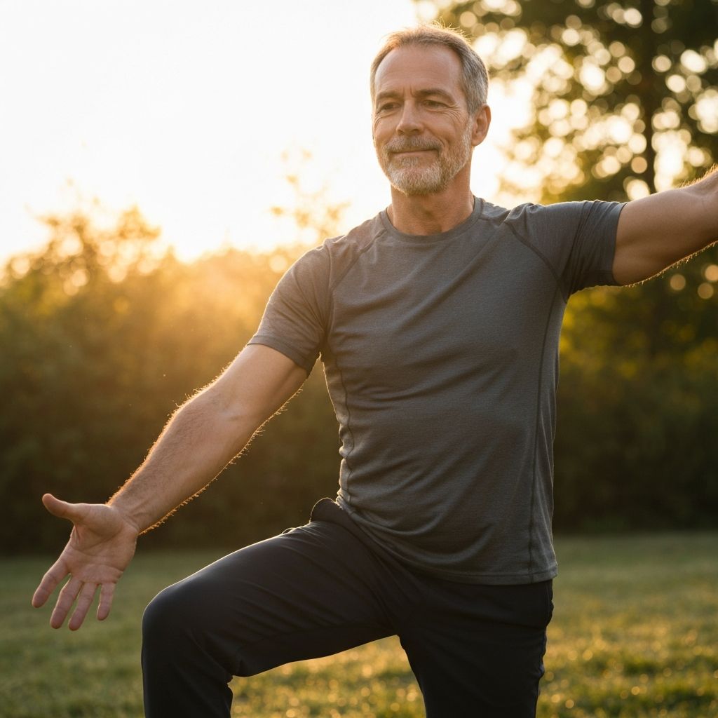Man doing yoga outdoors in nature